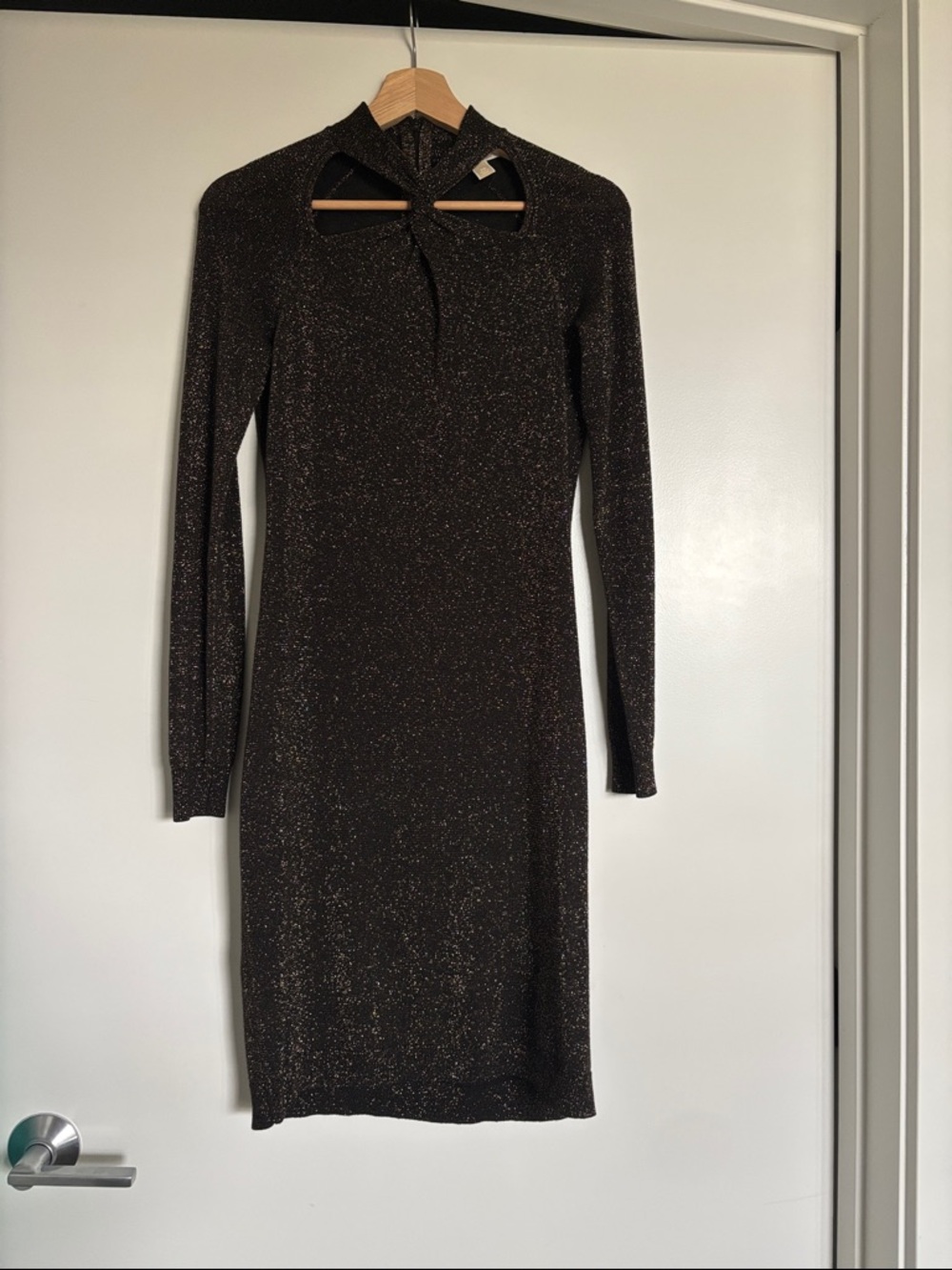 Michael Kors Long-Sleeve Metallic Cutout Bodycon Dress - Black Gold